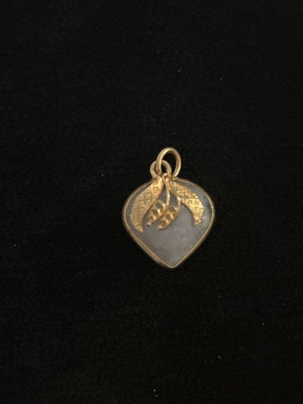 Vintage Jade Heart Pendant Gold Filled Filigree Leaf Charm Puffy