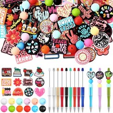 122 PCS Beadable Pen Kit 12 Pens 110 Silicone Focal Beads Craft Gift