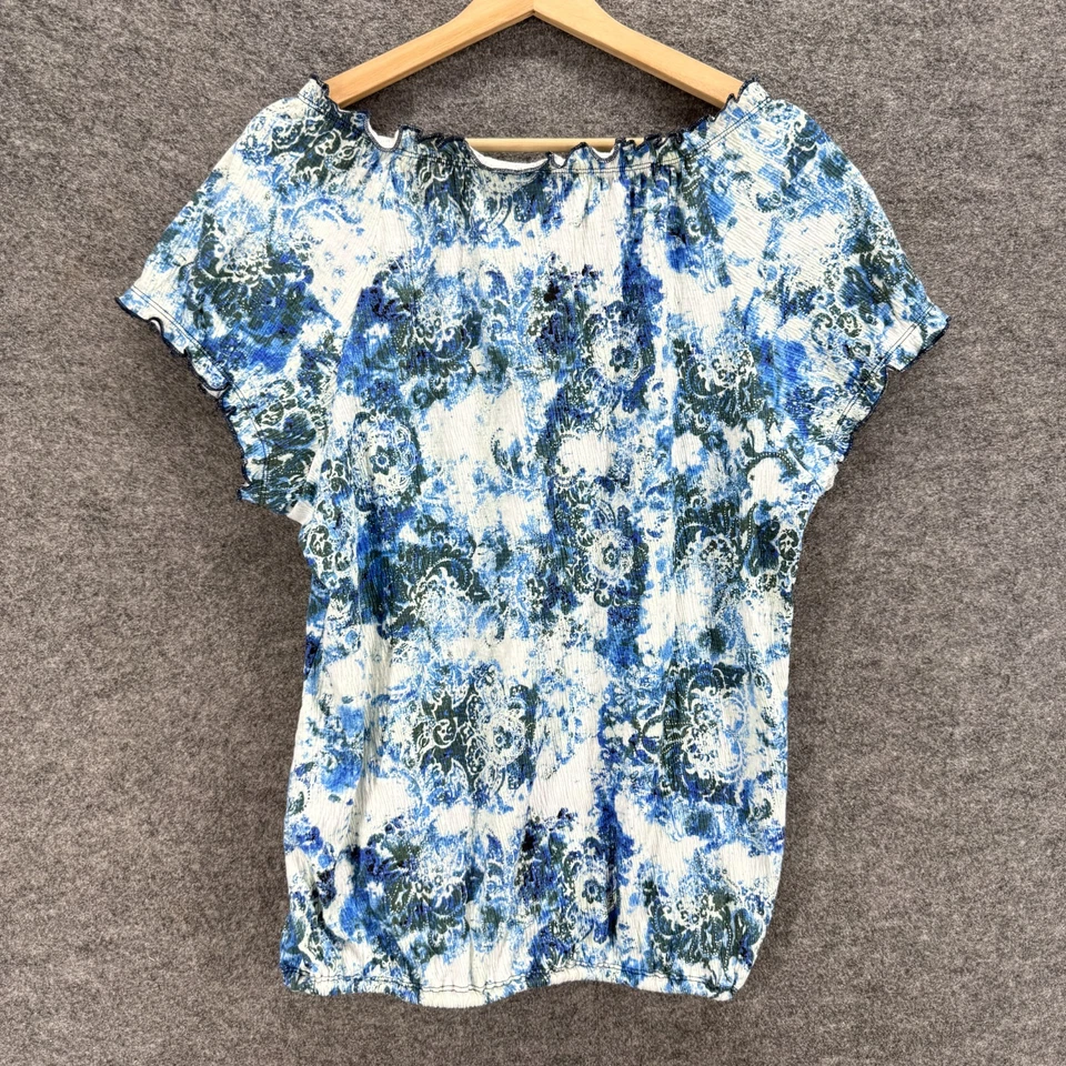 Basic Editions T-Shirt Women 1X Plus Blue Geometric Short Sleeve Round Neck - Image 2 of 4