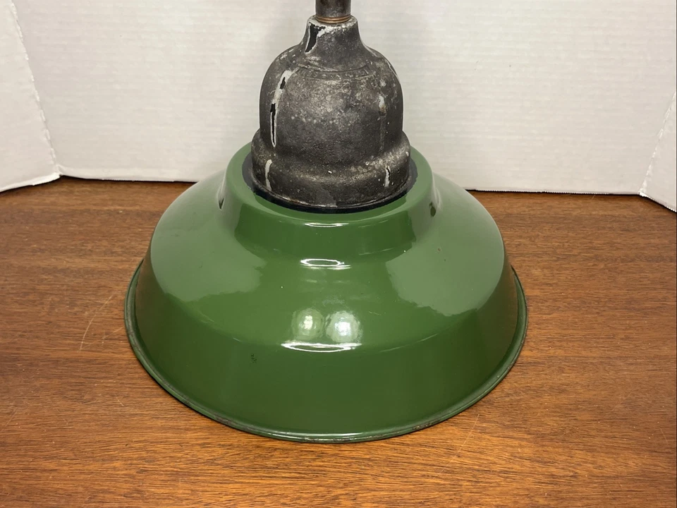 Green 12" Porcelain Enamel Lamp Shade Light w Crouse Hinds Coundulet Fixture - Image 2 of 4