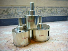 38mm, 45mm & 60mm THK Diamond coated drill bit core drills hole saw aquarium set