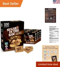 Vegan Turbinado Sugar Packets 100 Ct Box - Rich Flavor, Gluten-Free Luxury