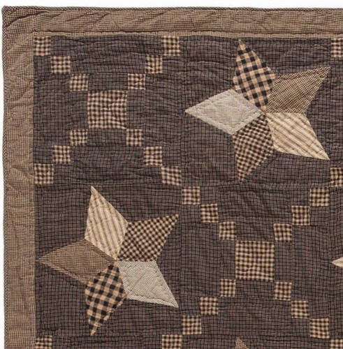 Farmhouse Star Patchwork Quilt Charcoal Gray & Black Irish Chain Hand Quilted - Picture 8 of 11