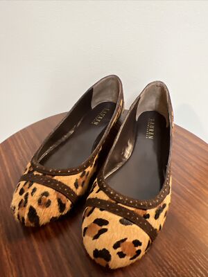 Ralph Lauren Ballet Flats Womens Brown Leopard Print Calf Hair