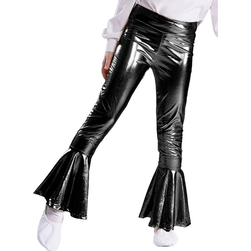 Girls High Waist Shiny Flare Legging Trousers Ruffle Bell Bottom Pants Dancewear - Picture 43 of 57