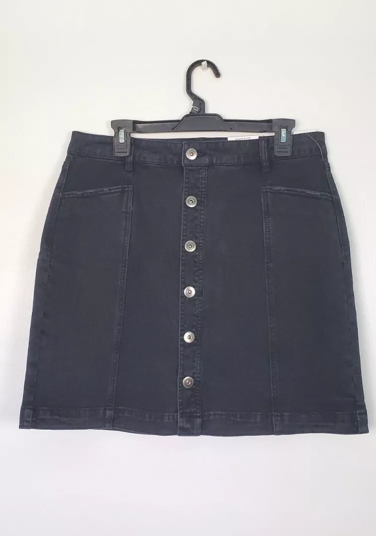 Style Co Women s Black Denim Skirt Button Down Size 10 eBay