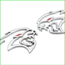 2PCS Devil Cat Hellcat Fender Side Emblem Car Badge Chrome Red Metal Decal