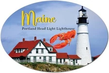 Magnet Me Up Maine Portland Head Light Lighthouse and Lobster Oval Magnet Decal