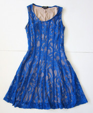 Candalite Blue Lace Floral Stretch Sleeveless A-Line Party Tank Sun Dress Small