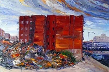 SOUTH BRONX BUILDINGS WITH RUBBLE Original OIL Painting Arthur Robins Cityscape
