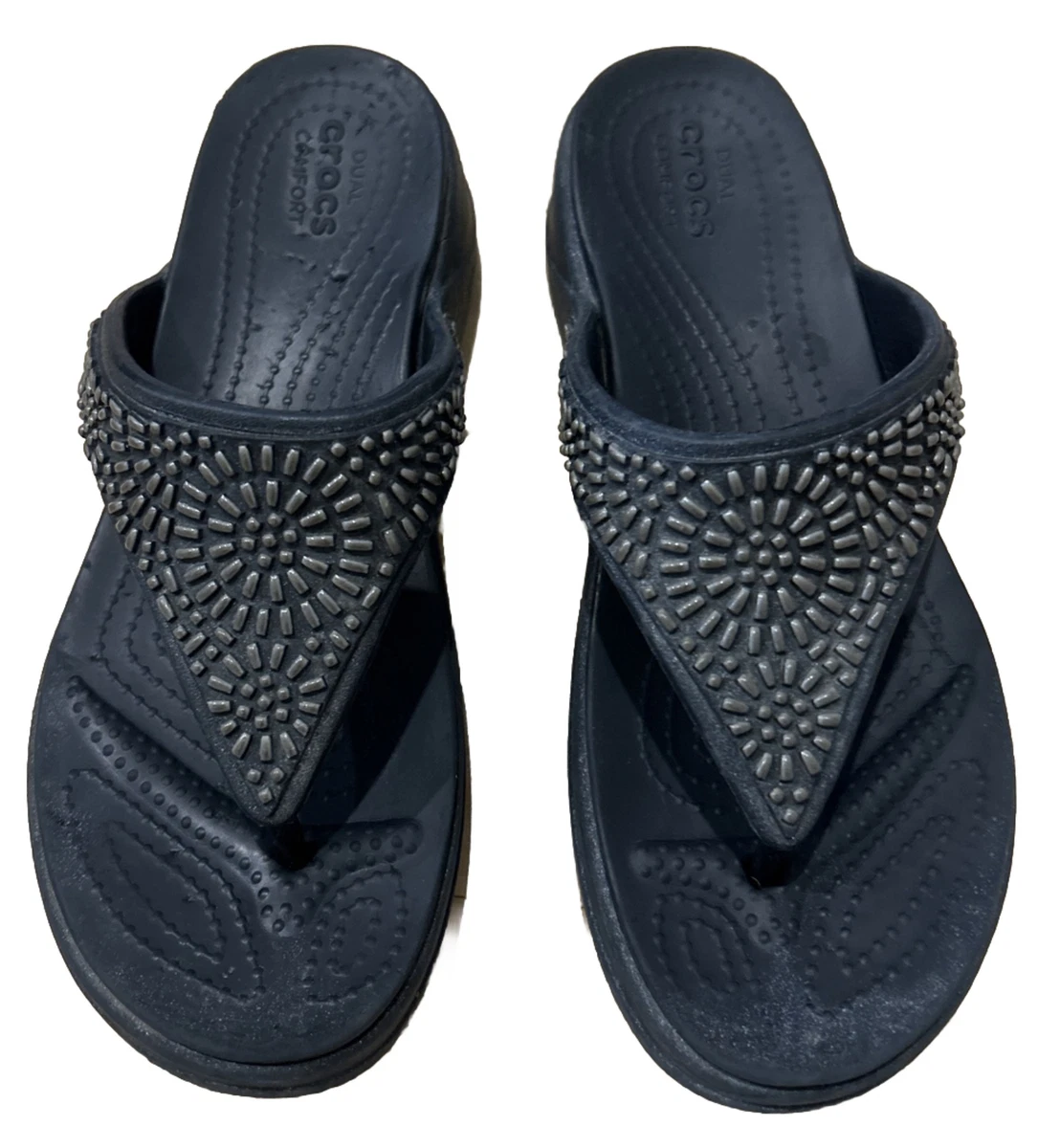 Crocs Monterey Diamante Wedge Flip Flop Thong Sandals Womens Size