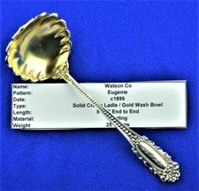 ANTIQUE STERLING SILVER WATSON MECHANICS EUGENIE SOLID CREAM LADLE - GOLD WASH