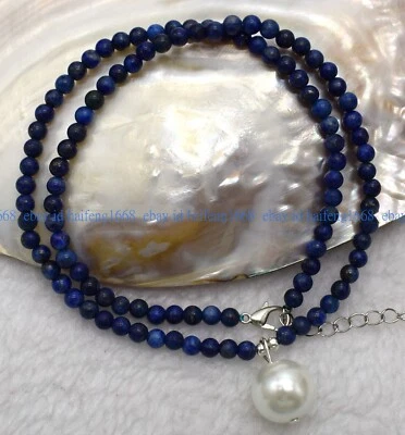 4mm Blaue Lapislazuli Rund Anhänger Halskette 40-80cm Anhänger(Nicht Eine Perle) - Bild 1 von 4