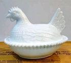 Vintage White Milk Glass Hen On A Nest Covered Dish Collectible Home Decor