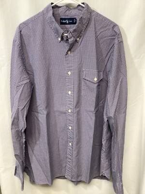 Ralph Lauren Blue Checked 2XL Long Sleeve Cotton Vintage Button Down B6