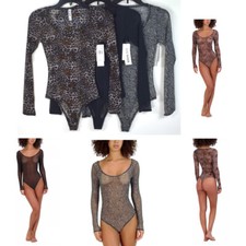 Steve Madden Sheer Long Sleeve Mesh Teddy Thong Bodysuit Ch Sz  Color SM11841