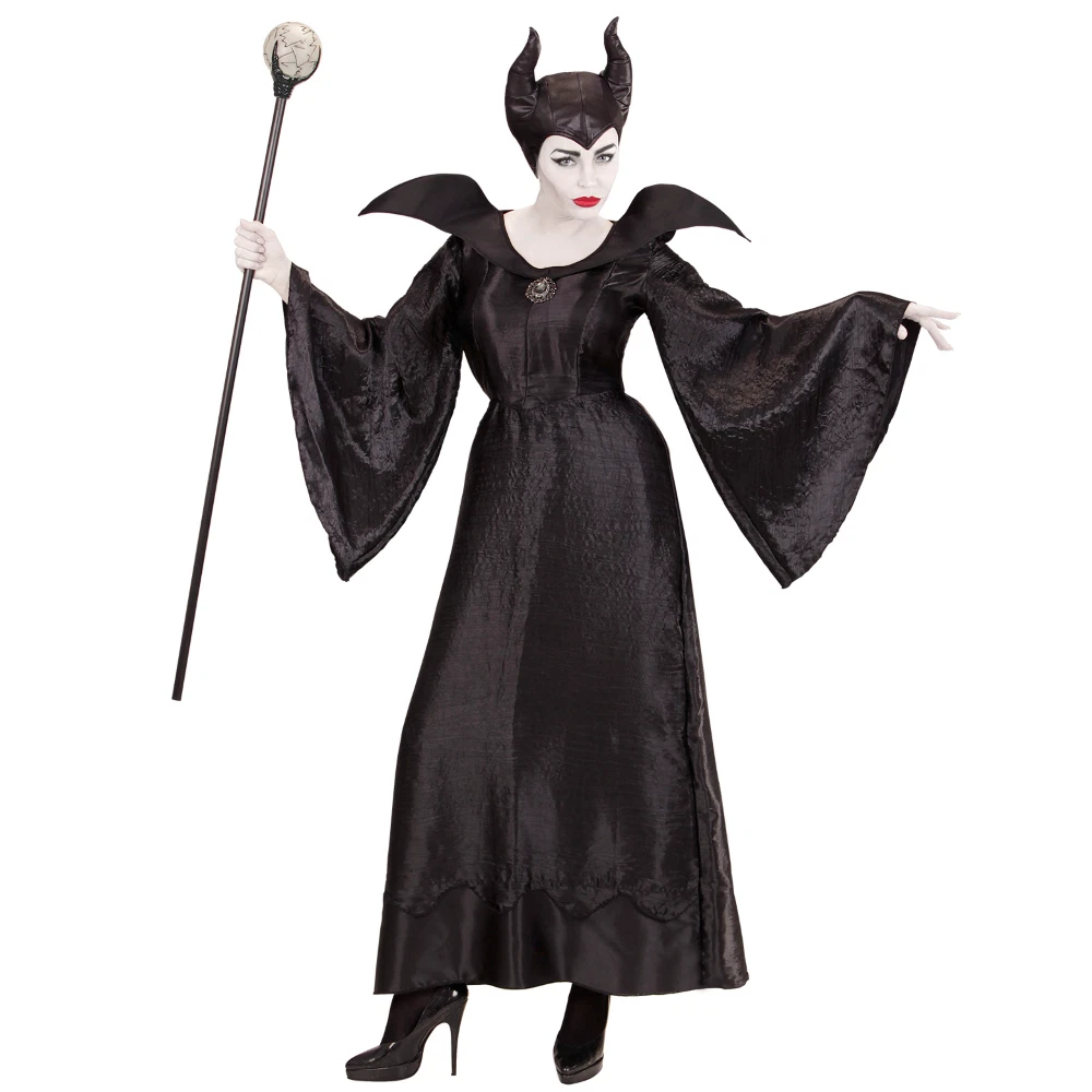 Costume Da Strega Malvagia Per Bambina, Vestito In Tulle Con Corno, Senza Maniche, Lunghezza Caviglia, Nero, Per Halloween E Carnevale, Taglie 2-3Y / 10-12Y