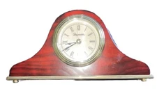 Fitzgeralds Mahogany Color Wood & Brass Analog Small Mantle Travel Alarm Clock