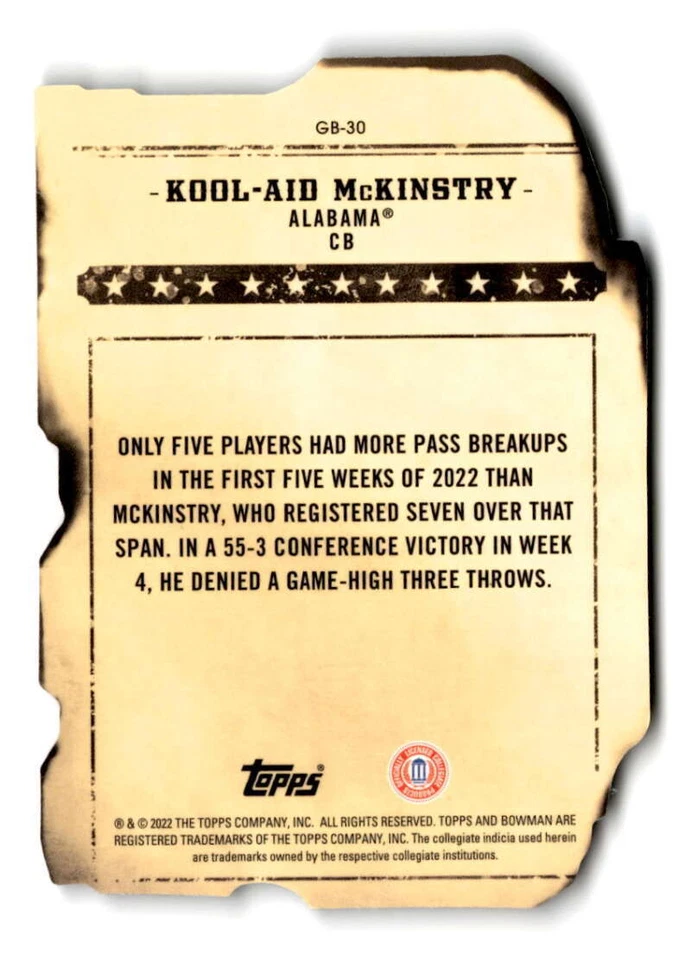 2022 Bowmans Best University Gunslingers Die-Cut GB30 Kool-Aid McKinstry Alabama - Image 2 of 4