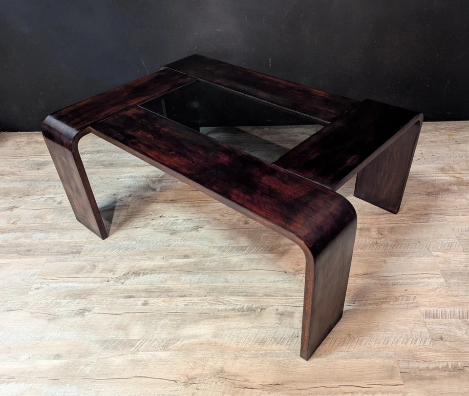 Table basse vintage en palissandre et verre fumé années 1980 - Photo 2/4