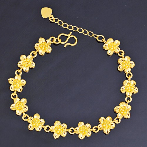 Stylish flowers 22K 23K 24K THAI BAHT YELLOW GOLD GP NECKLACE Bracelet - Picture 3 of 9