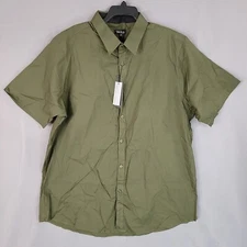 Galaxy By Harvic Men's Button Up Shirt Slim Fit Short Sleeve Green Size 2XL