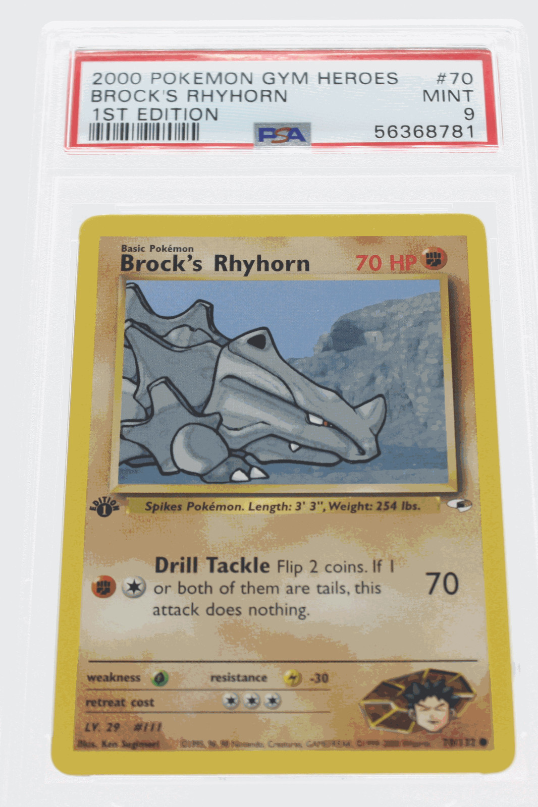 PSA 9 MINT 2000 Pokémon Gym Heroes #70 Brock's Rhyhorn 1st Edition !!!