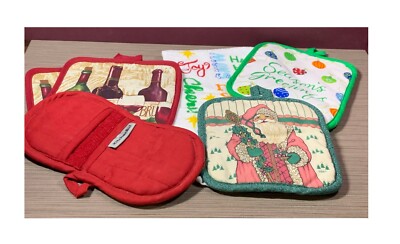 LOT OF 5 MIXED KITCHENAID/WINE/TWO CHRISTMAS POT HOLDERS PLUS ONE DISH TOWEL