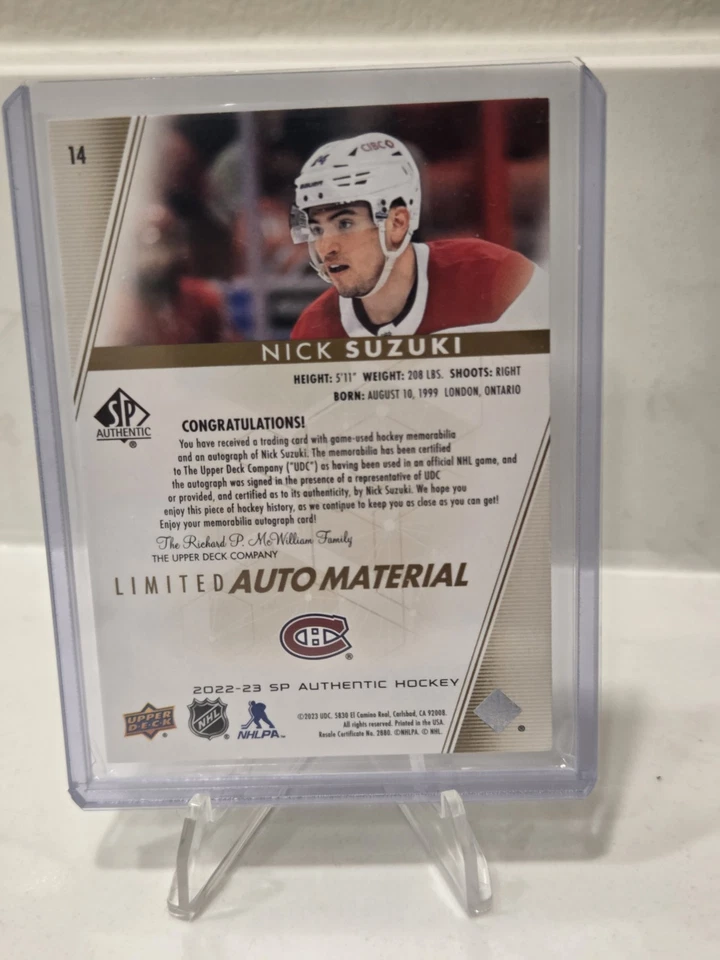 2023-24 Sp Authentic - Nick Suzuki #28 Limited Auto Patch /50 (AU, MEM) - Image 2 of 2