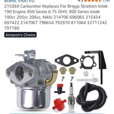 215369 Carburetor for Briggs & Stratton Intek 190 Engine 850 Series OHV Engine