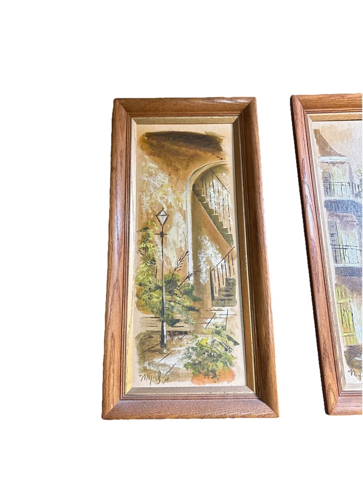 Par de pinturas de cuarto francés Myrl D’Arcy 1964 firmadas enmarcadas arte de mediados de siglo Foto 2 de 4