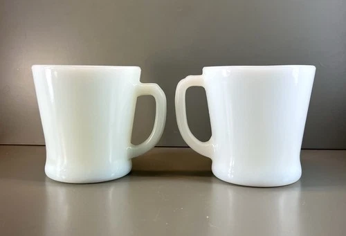 Vintage Fire King  Milk Glass D Handle  Anchor Hocking Set of 2 Coffee Cups