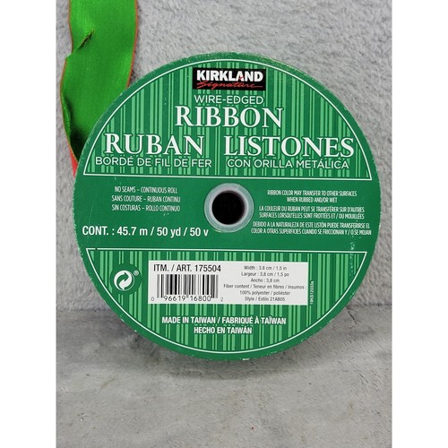 Kirkland Signature Green Red Wire-Edged Ribbon 1.5 Inch x 50 Yards 175504 21AB05
