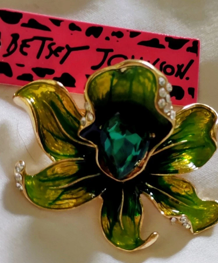 Nuevo broche prendedor Betsey Johnson estrás flor verde Foto 2 de 3