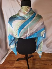 AK Anne Klein Blue  Gray 100 Silk Rectangle Scarf