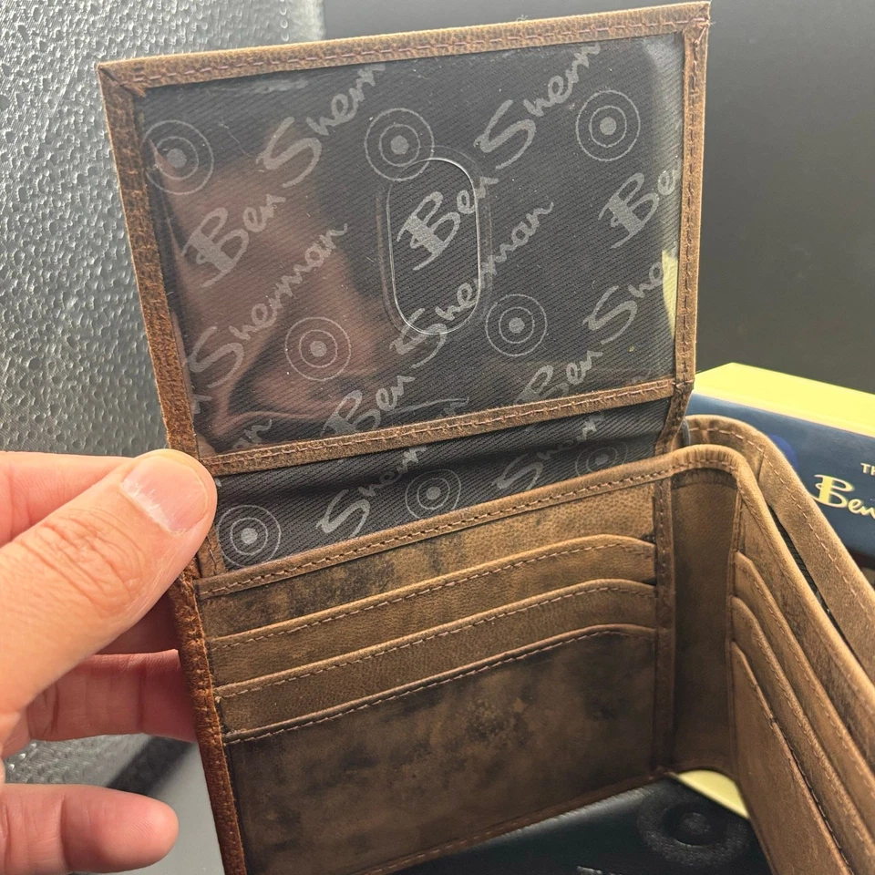 Ben Sherman Embossed Mens Brown Genuine Leather Bifold Wallet NIB - Image 3 of 4