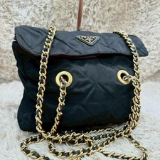 Prada Tote Bag One Shoulder Black Nylon Triangle Logo From Japan Prada