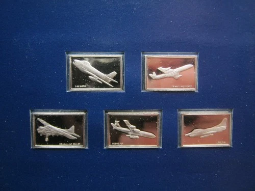 BULLION 1977 5 x Franklin Mint Issue Great Airplanes Silver Ingots Lot 3 #B313