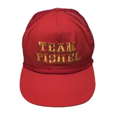 Vintage Trucker Rope Hat Team Fishel Red Cap Imperial Headwear Adjustable Strap