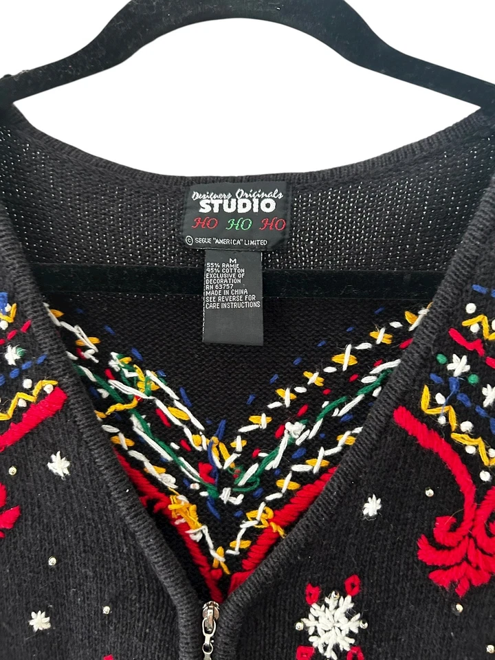 Épico Vintage Navidad Suéter Chaleco Tejido Santa Cárdigan Muñeco de Nieve Árboles Foto 4 de 4