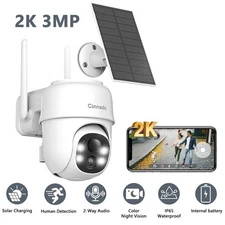 Wireless 360° PTZ WIFI Solar Battery Powered Security Camera Outdoor Dome 2K 3MP