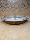 PYREX Vintage Early American Eagle Brown/Gold 1 1/2 qt Divided Dish w/Lid