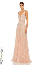 MAC DUGGAL 5215 DEEP V-NECK BEADED BLUSH GOWN DRESS sz 18