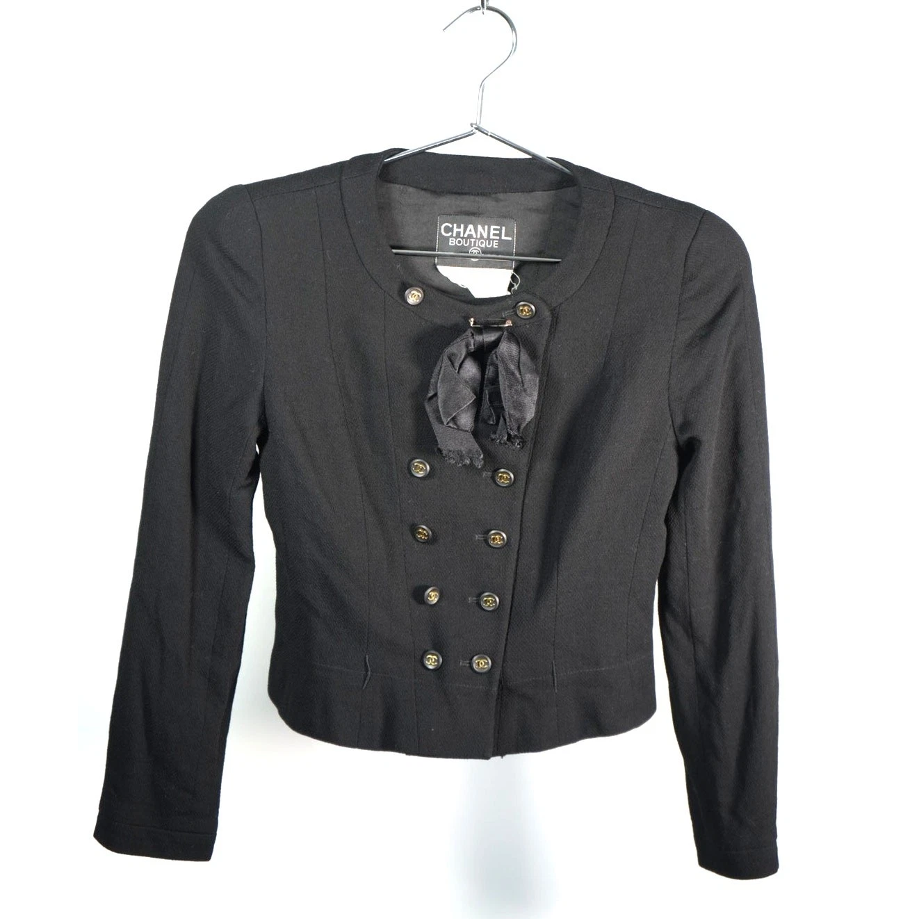 Blazer Chanel doppiopetto in tweed di lana nero COA gratuito