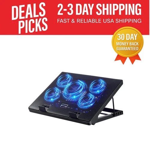 Ergonomic Laptop Cooling Pad with 5 Fans and Adjustable Height for 12-17", Blue