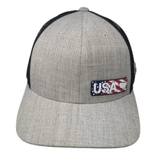 USA Snapback Trucker Hat Gray OS Adjustable Mesh Back Patriotic Branded Bills