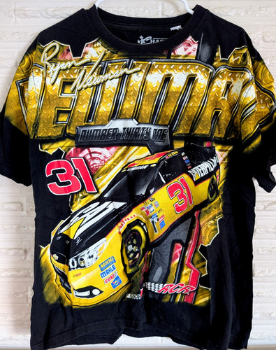 VINTAGE CHASE AUTHENTICS NASCAR Ryan Newman CAT All-Over Print AOP Shirt Sz L