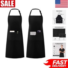Elegant Adjustable Black Apron for Men  Women with 2 Pockets - Versatile Use