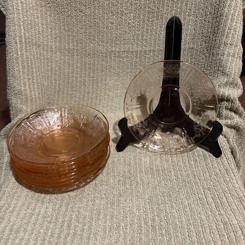 Vintage Set Cabbage Rose Cereal/dessert Bowls Pink Depression Glass (Nine)