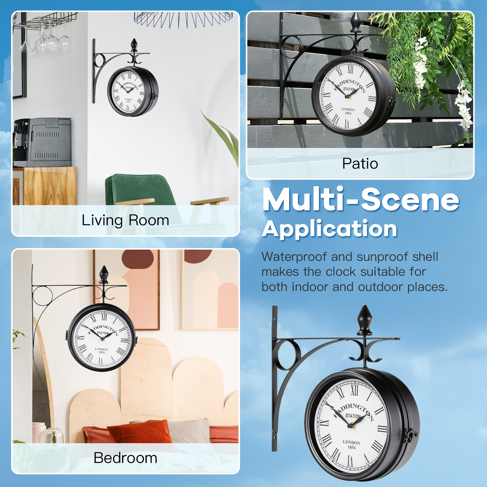 Outdoor Garden Paddington Station Classic Wall Clock Double Sided Clock